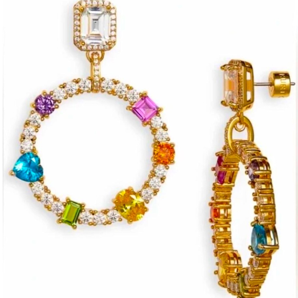 🌈Kurt Geiger Rainbow Embellished Circle Earrings, NWT🌈